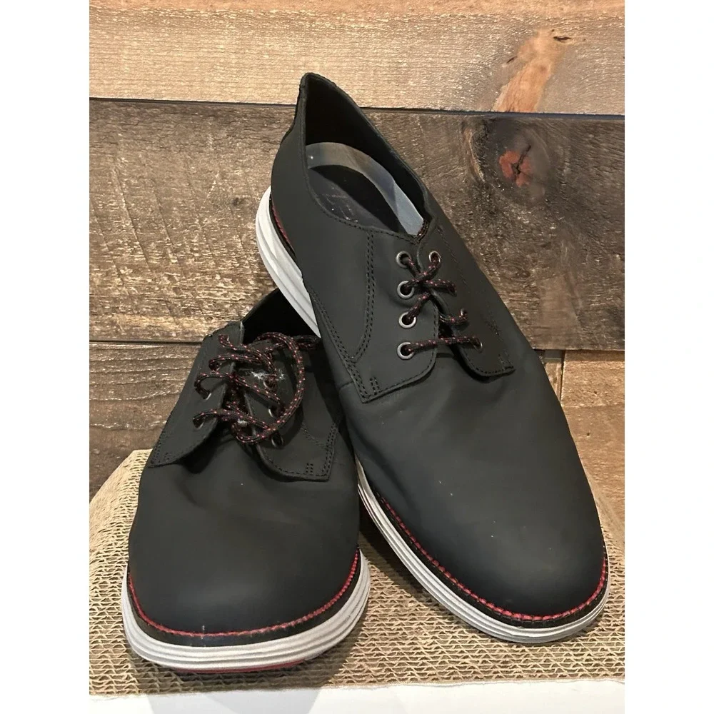 Cole Haan‎ Original Grand Plain Toe Derby Black Matte Leather Laced Oxfords 11M
